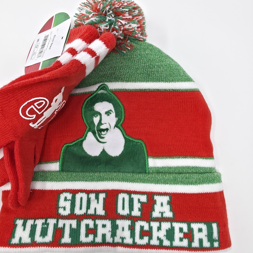 NWT Elf Movie "Son of a Nutcracker" Beanie & Glove Set